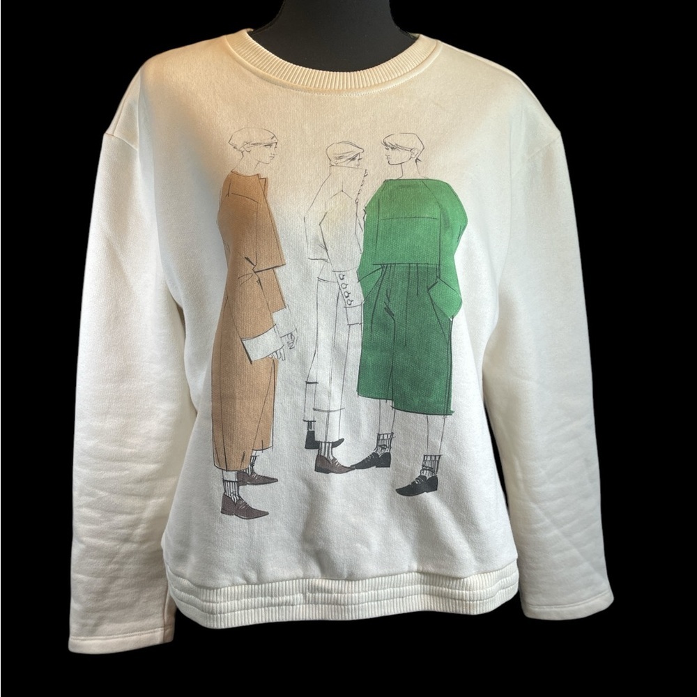 Zara Cream Crewneck Sweatshirt with Graphic Design | Size S